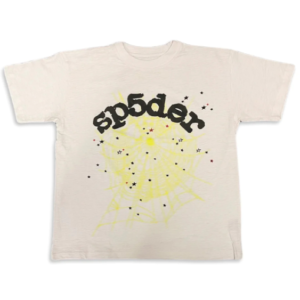 Beige Color sp5der T-shirt with Black Printed